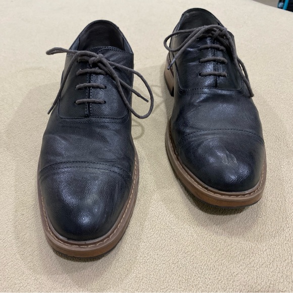 Charcoal Perry Ellis Portfolio Derby Brogue Cap-toe almost-black Dress Shoes GUC - Picture 6 of 16